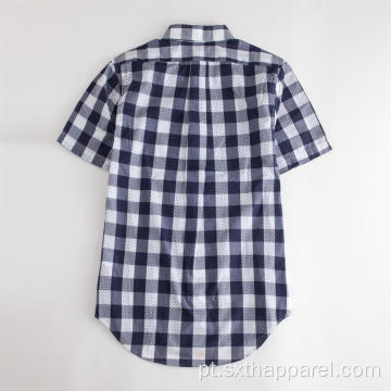 Camisa xadrez de algodão xadrez com mangas curtas e curvas curtas